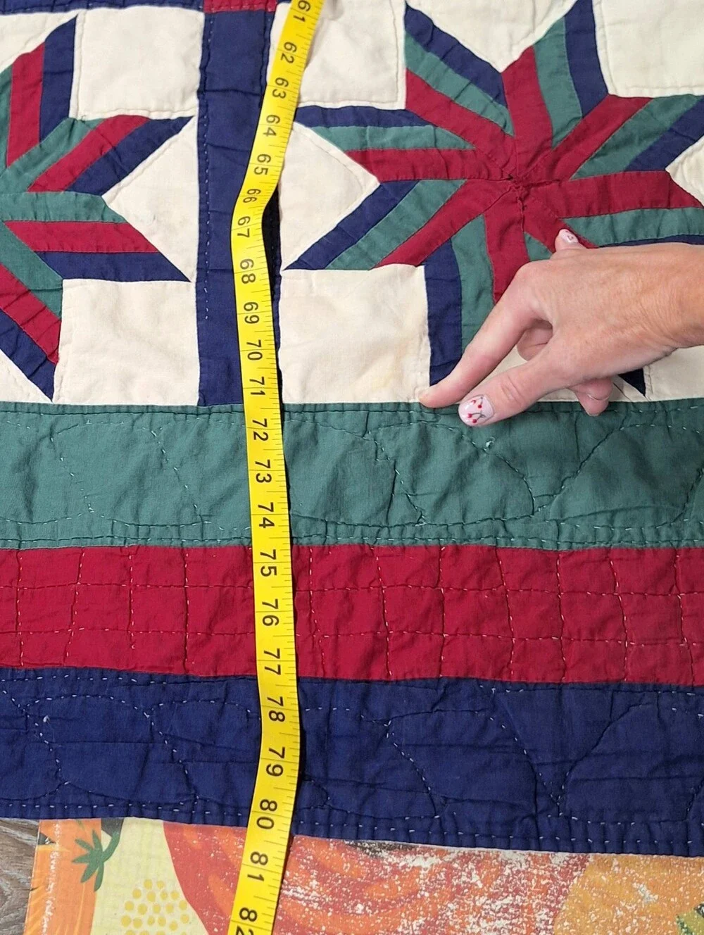 Handmade Vintage "LeMoyne Star or Blazing Star" Patriotic Quilt, 80 X 80 - Picture 9 of 13